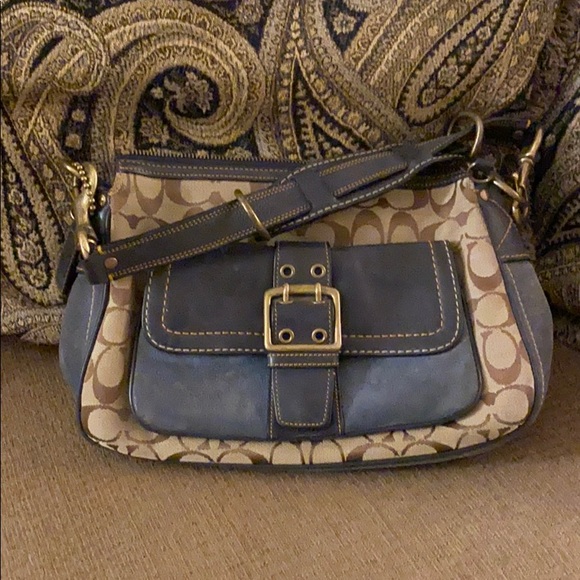 Coach tan and blue shoulder bag - Picture 1 of 6
